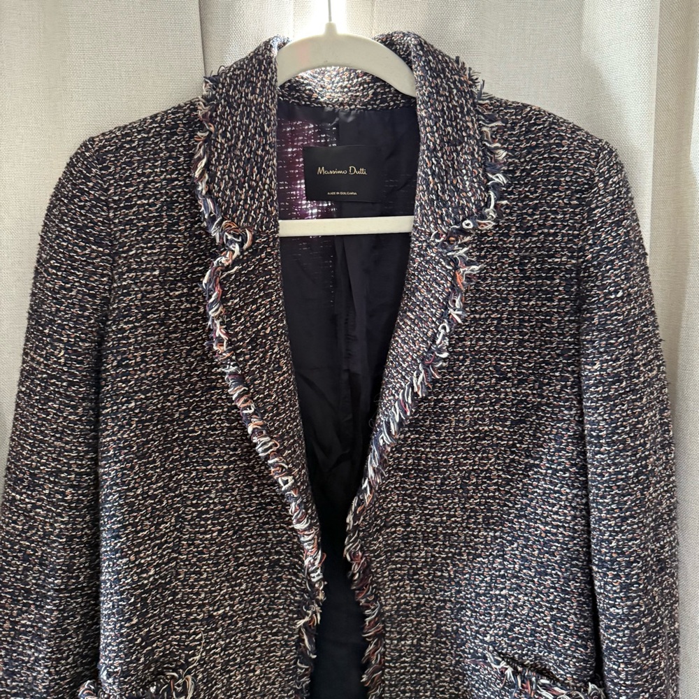 Massimo Dutti Tweed Long Blazer Jacket — Size 4 (EUR 36) - Picture 4 of 8